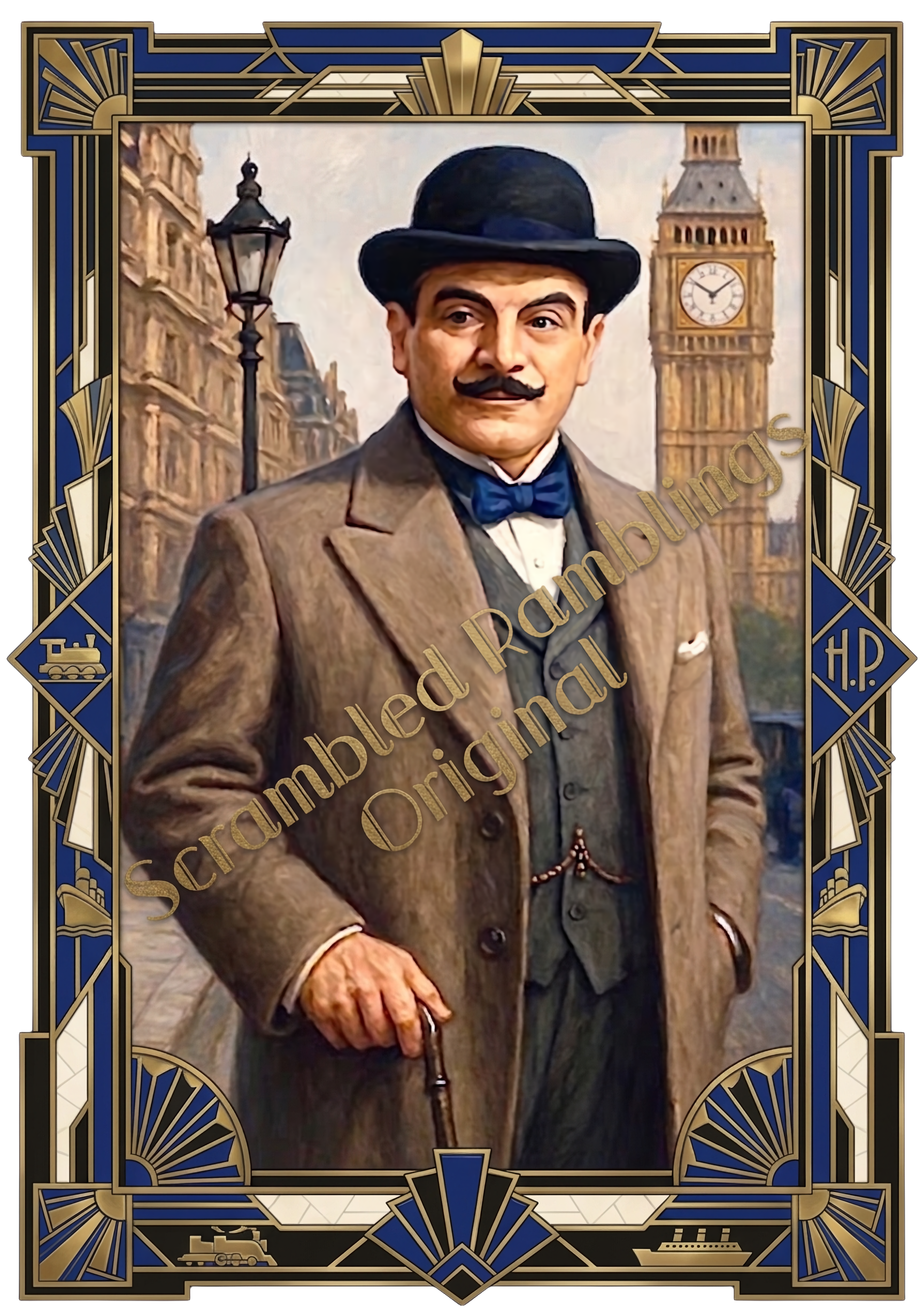 Poirot Portait Agatha Christie Gilded Art Nouveau Frame Unisex classic tee