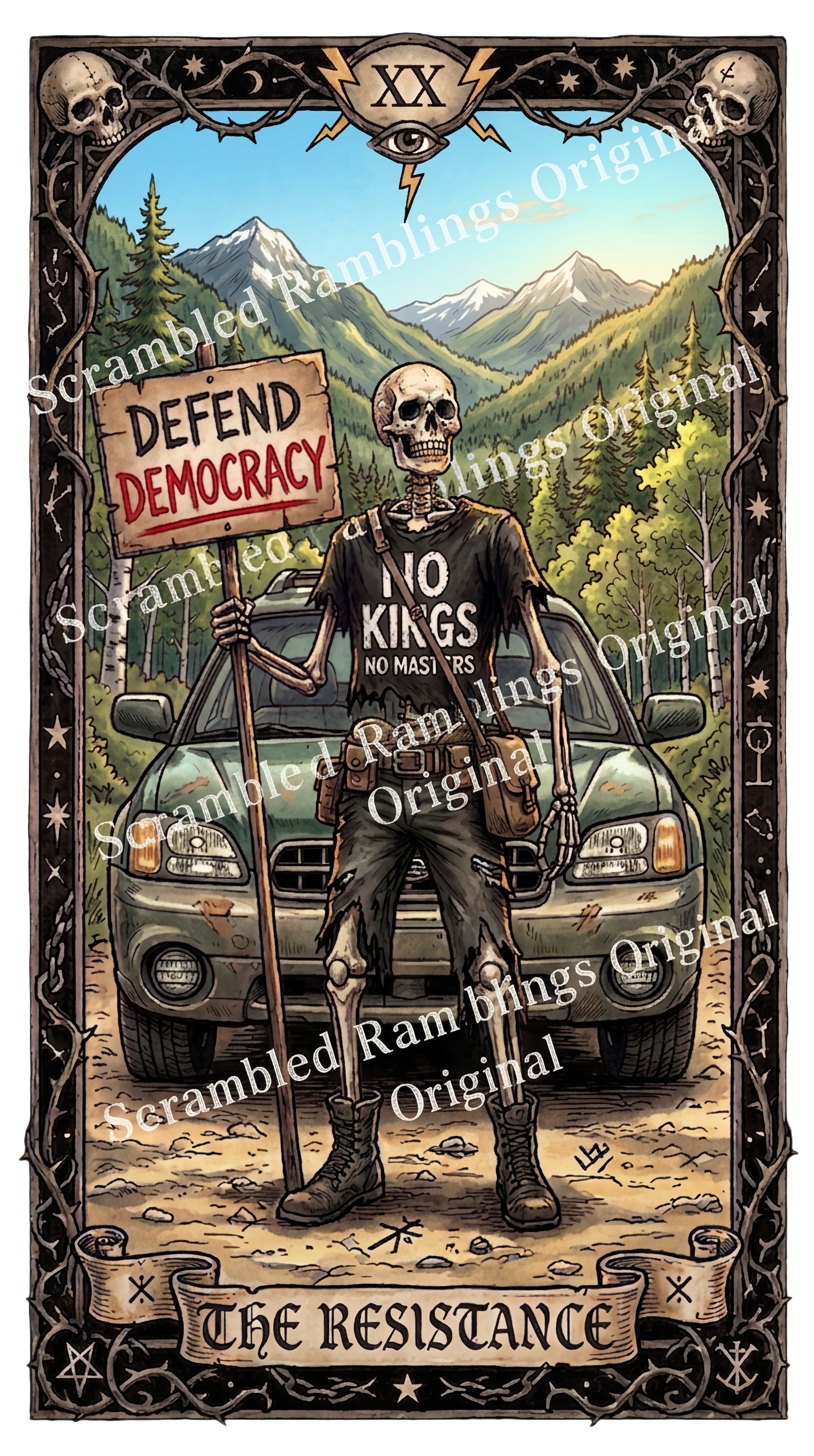 The Resistance Tarot Card No Kings Defend Democracy Unisex Designer Original t-shirt